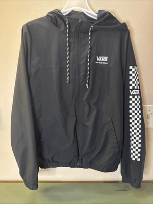 Chaqueta cortavientos Youth Vans con capucha negra rosa cremallera completa talla grande Foto 1 de 4