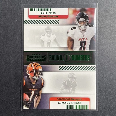 2021 Panini Contenders Round Numbers Emerald #RN-KPI Ja'Marr Chase, Kyle Pitts - Image 1 of 2