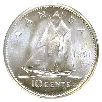Canada 1961 BU UNC Uncirculated Silver Ten Cent Piece!! - Image 1 of 3