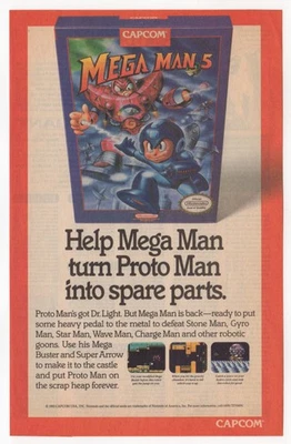 1993 Mega Man 5 Vintage Original PRINT AD | Capcom video game Proto Man Nintendo - Image 1 of 2