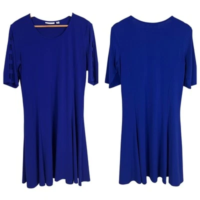 SUSAN GRAVER Women's Petite S Blue Liquid Knit Banded Split Elbow Sleeve Dress - Image 1 of 4