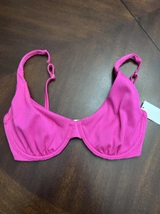 NWT Hollister Pink Curvy XS High Apex Ribbed Underwire Bikini Top - Picture 1 of 9