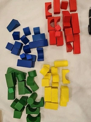 Vintage Kids 65 Piece Multicolor Solid Wooden Shaped Stacking Blocks Toy Set - Image 1 of 4