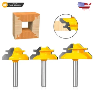 3-teilig 45 Grad Arretierung Gehrungsfräser-Set 1/4 Zoll Schaft Holzbearbeitung Fräser - Bild 1 von 8