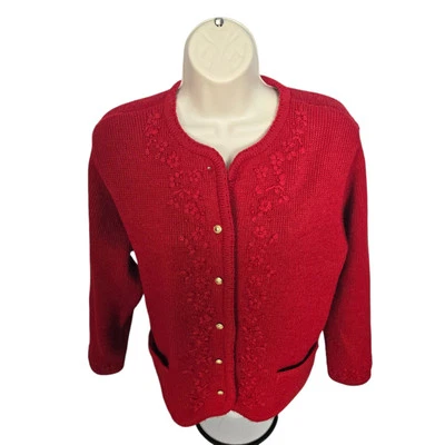 Cárdigan Suéter Vintage Cristal Kobe Para Mujer Talla M Rojo Dorado Botones Floral Foto 1 de 4