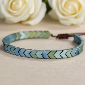 Blue Hematite Arrowhead bead Bracelet for Women Men Healing Strength Protection - Picture 1 of 5