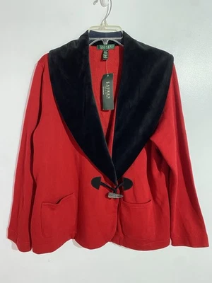 Blazer de malha vintage Ralph Lauren 1X vermelho preto veludo alternar férias escritório festa - Imagem 1 de 4