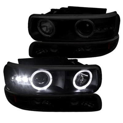 Fit 99-02 Silverado 00-06 Suburban Black Smoke LED Halo Projector Headlights - Image 1 of 4