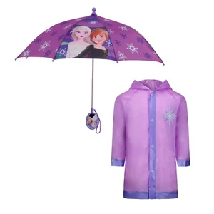 Disney Frozen Elsa & Anna Umbrella & Matching Raincoat Poncho for Girls Ages 4-7 - Picture 1 of 5