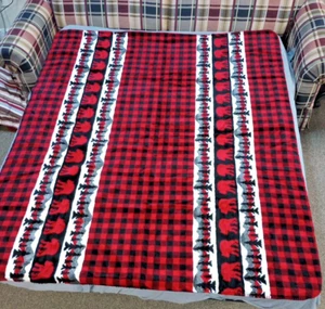 Blanket Throw Red & Black Plaid With Bears Double Layer Fleece Cabin 59" X 70” - Picture 1 of 5