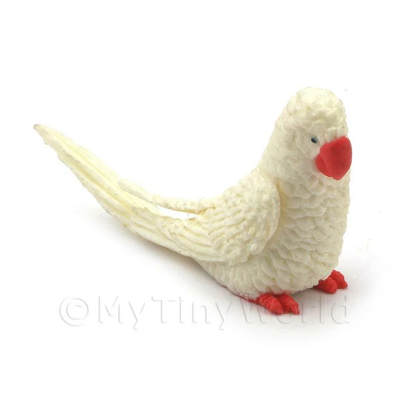 Miniatura per Casa Delle Bambole Bianco Fatto a Mano Pappagalli Con Rosso Becco - Immagine 1 di 1
