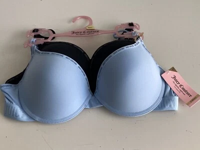 Paquete de 2 sujetadores push up sexy Juicy Couture JC6559 azul negro logotipo recorte talla 38C NUEVO Foto 1 de 4