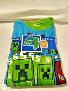 NIP Minecraft Creeper Flannel Pajamas PJs Video Game Size 6/7  - Picture 1 of 3