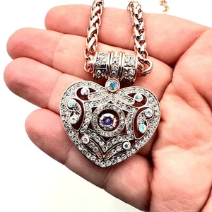 Kirks Folly Womens Necklace Crystal Magnetic Rose Gold Heart - Picture 1 of 4