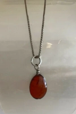 Collier Argento 925% Collana con ciondolo a goccia di Ambra incastonata - Immagine 1 di 4