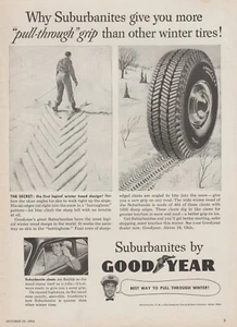 1954 Goodyear Suburbanites Tires - Winter Snow Cross Country Ski -Print Ad Photo - Picture 1 of 1