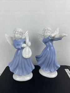 Inarco Engel Musiker Flügel blau weiß Keramik Weihnachtsdeko Vintage Japan - Bild 1 von 10