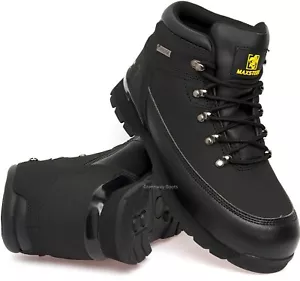 STIVALI DA LAVORO DI SICUREZZA IN PELLE DA UOMO PUNTA IN ACCIAIO CAVIGLIA NERI SCARPE DA GINNASTICA PPE TAGLIA - Foto 1 di 3