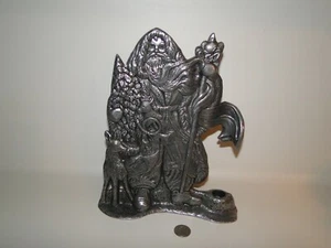 Vintage Carson Old World Santa Claus Pewter Taper Candle Holder - Bild 1 von 8