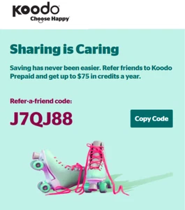 Code de parrainage Koodo prépayé 25€ : J7QJ88 - Photo 1 sur 1