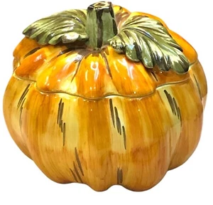 Williams Sonoma VTG Pumpkin Soup Tureen Made In Italy Folk Art Burnt Orange 8X7” - Imagen 1 de 14