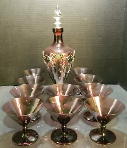 Set decanter vintage (11) pezzi vetro ametista e cromo decanter + 10 bicchieri ecc - Foto 1 di 12