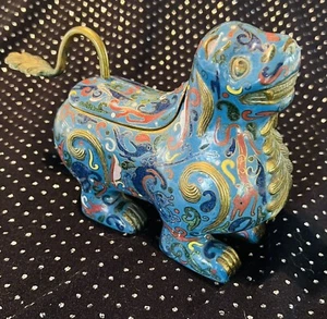 Fine Chinese Vintage Cloisonne Foo Dog Lion Incense Burner Sculpture - Picture 1 of 10