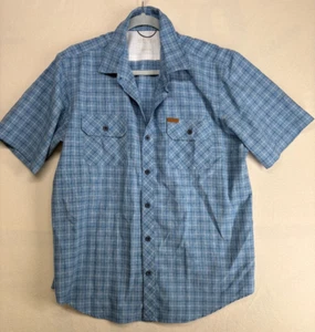 Orvis Mens L Woven Tech Short Sleeve Shirt Blue Check Button Up - Picture 1 of 9