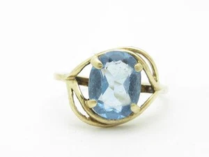 14k Yellow Gold & Blue Topaz Halo Design Vintage Estate Band Ring Size 6 Gift - Picture 1 of 8
