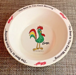 Cuenco de cereales vintage Corn Flakes 1995 Kellogg's Collector Corny Cornelius Gallo - Imagen 1 de 12