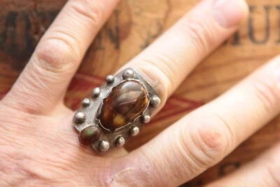 Винтажное кольцо ручной работы из чистого серебра с огненным агатом 24,6 г размер 11,5 - Изображение 1 из 4