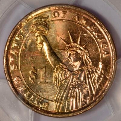 2007 D PCGS MS64 Struck on Partial Manganese Layer John Adams Dollar Mint Error - Image 1 of 4