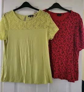 2 x Size 18 Summer Tops Lime Green Red Leopard NEXT DEBENHAMS Womens T-Shirt - Picture 1 of 5