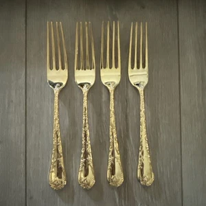 Rogers Electroplated Gold Flatware Golden Enchanted Rose Set of 4 Dinner Forks - Picture 1 of 3