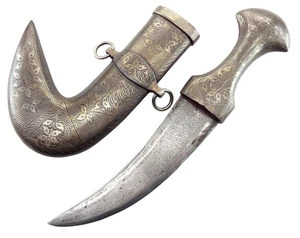 ANTIQUE SILVER INLAID ISLAMIC ARABIC ARAB OMAN / YEMEN DAMASCUS "JAMBIYA" DAGGER - Picture 1 of 3