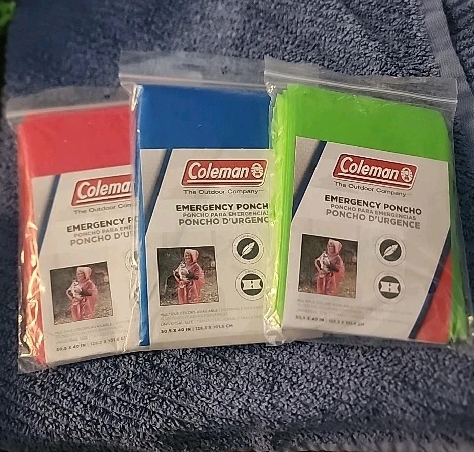 3 Coleman Emergency Rain Poncho 50.5" x 40" Compact Lightweight Camping Hiking - Image 1 of 1
