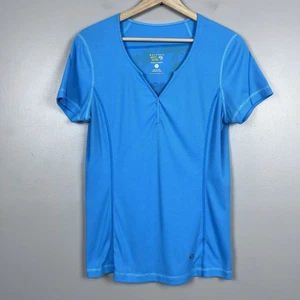 Mountain Hardwear Damen T-Shirt blau gerippt V-Ausschnitt Performance Gr. L; Outdoor - Bild 1 von 10