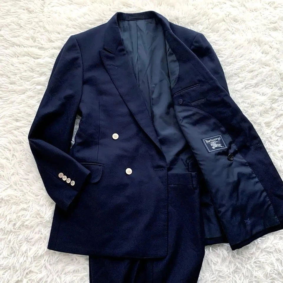 Traje BURBERRY LONDON Tasmania Lana Doble Pecho 2 Piezas Azul Marino Dorado Botones Foto 1 de 4