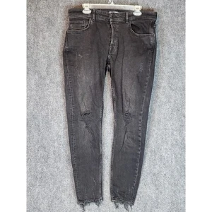 Jeans Zara donna nero invecchiato strappato orlo sfilacciato denim grunge gotico taglia 36 - Foto 1 di 11