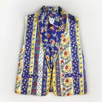 Chaleco Boho Cottagecore Algodón Rayas Floral Valle de Napa Talla M Foto 1 de 4