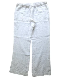 Allen Allen große hellweiße 100 % Leinen Kordelzug weites Bein Hose mit Taschen - Bild 1 von 11