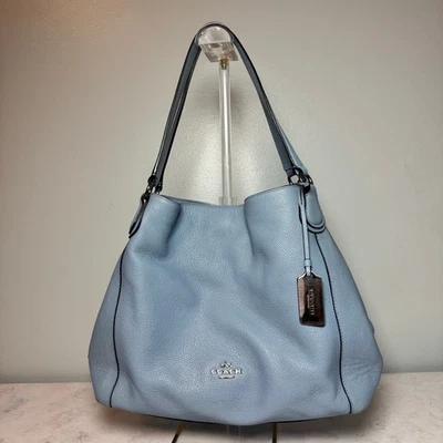 Coach K1580 Edie Turnlock Blue Leather Hobo Shoulder Bag Silver - Image 1 of 4