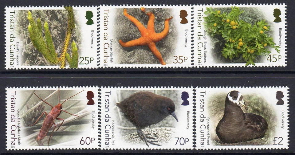 Набор из 6 предметов Tristan da Cunha 2016 Biodiversity II, как новые без наклеек и следов, SG 1186/91 - Изображение 1 из 1
