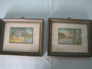 1930's Wallace Nutting Framed Colorized Photos Miniature Pair Landscapes Signed - Picture 1 of 4
