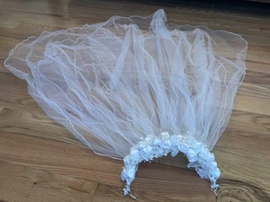 White 2-tier Bridal Veil With Headpiece 36” Long - Picture 1 of 4