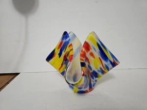 VINTAGE MURANO STYLE FOLDED GLASS BOWL SIGNED AKK 2010 - Picture 1 of 13