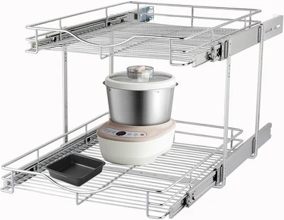 Organizador de gabinete extraíble (14" W X 21" D), estantes extraíbles de gabinete, extraíbles de 2 niveles Foto 1 de 4