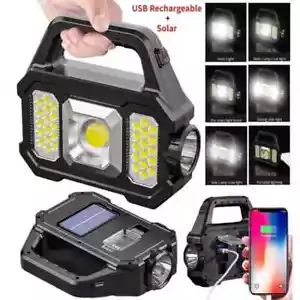 Solar USB Flashlight - Rechargeable, Waterproof, 6 Modes, COB LED, Portable Camp - Imagen 1 de 16