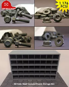 Zoll / Metrisch Flanschbolzen & Kontermutter Sortiment mit 40 Lochbehälter - 1176 Teile! - Bild 1 von 1