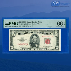 Fr.1534 1953B $5 Five Dollars Legal Tender Note, C/A Block, PMG GEM 66 EPQ #7077 - Picture 1 of 3